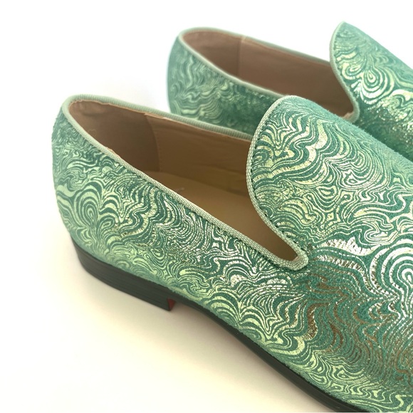 Royal Shoes Mint Green Gold Metallic Smokers Shoe Slipper Slip On Loafer Gaudy - Picture 10 of 14